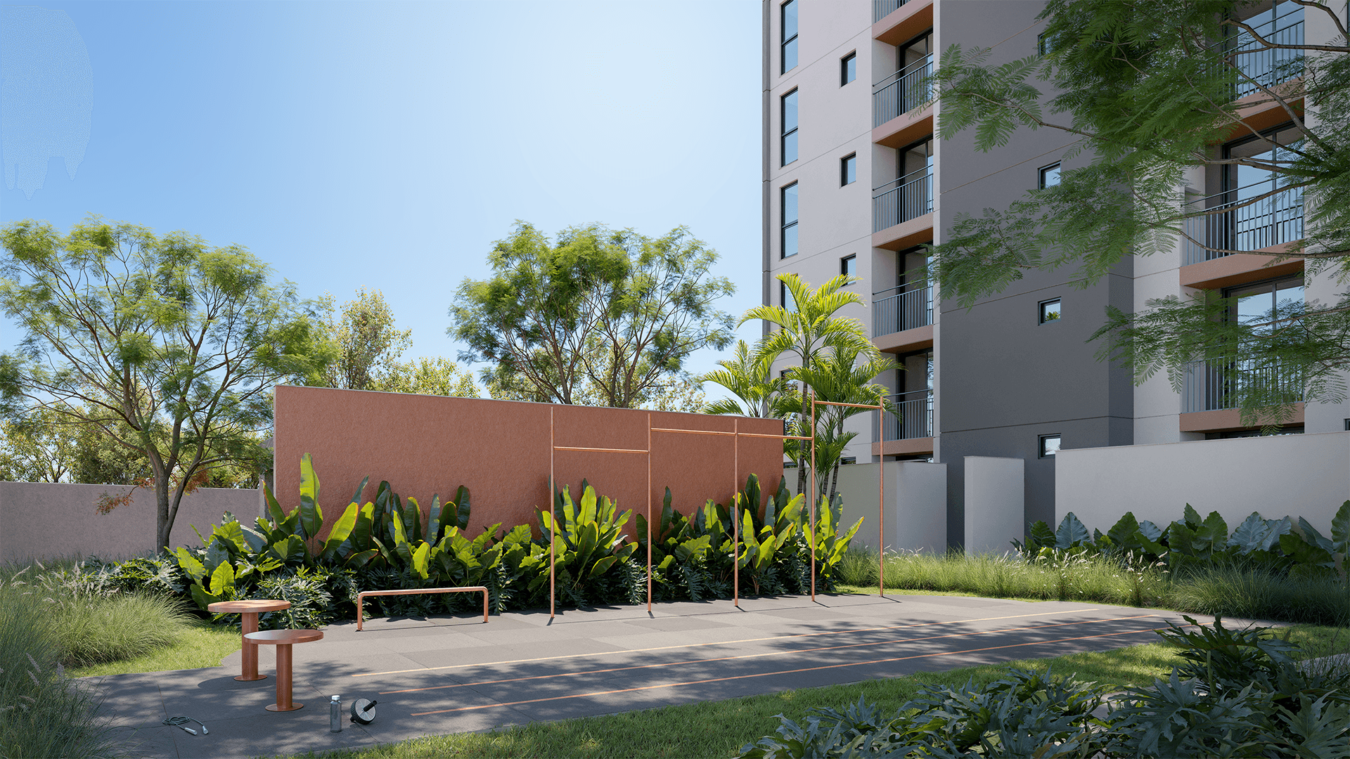 Perspectiva 3D da piscina principal do Viva Serenità