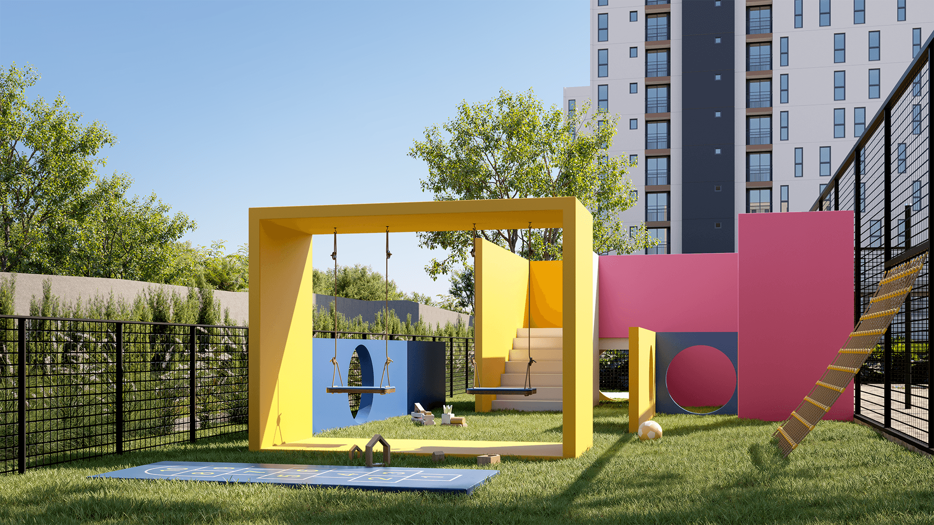 Ambiente interno com sofás e lareira moderna do Viva Serenità