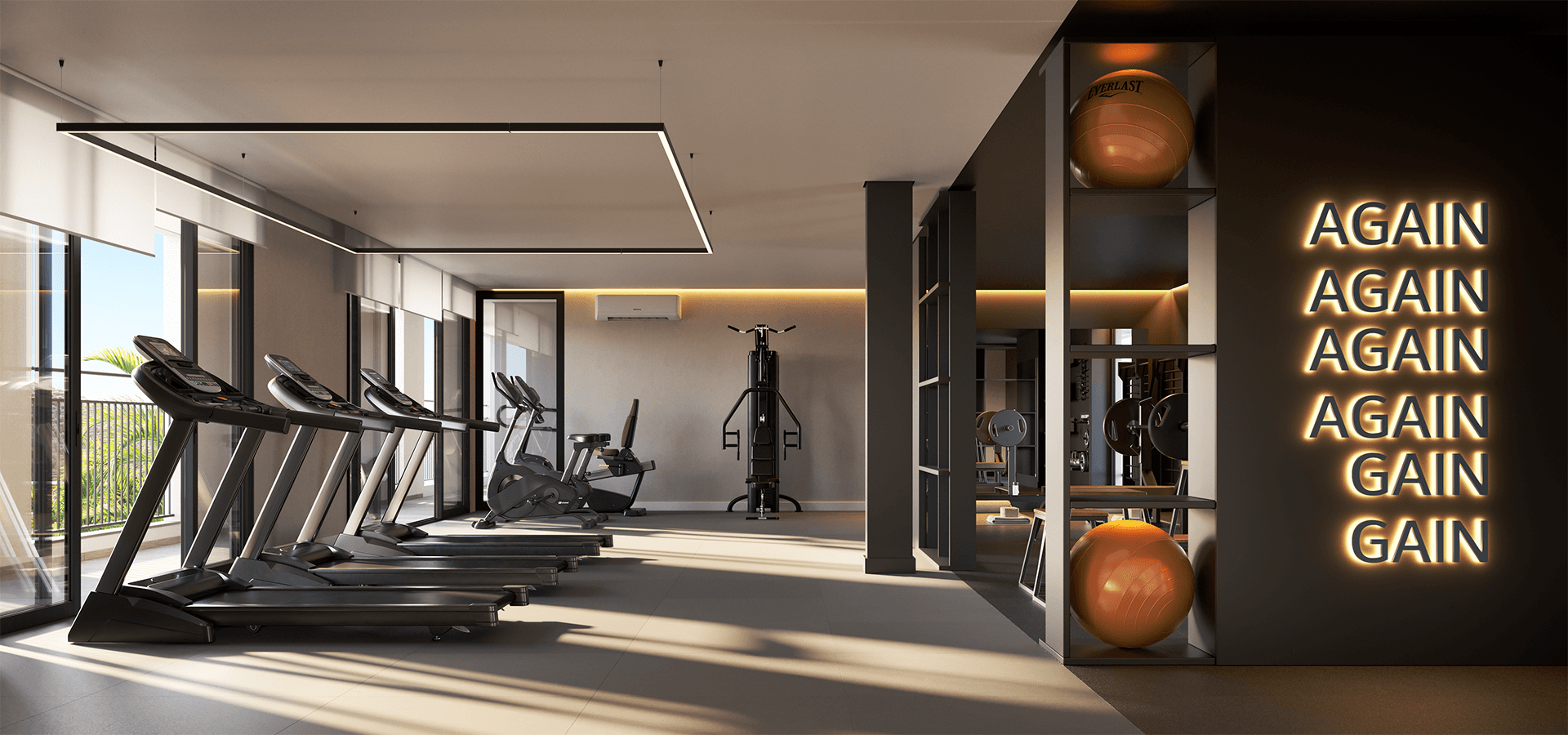 Ambiente externo com lounges e pergolado no Viva Serenità