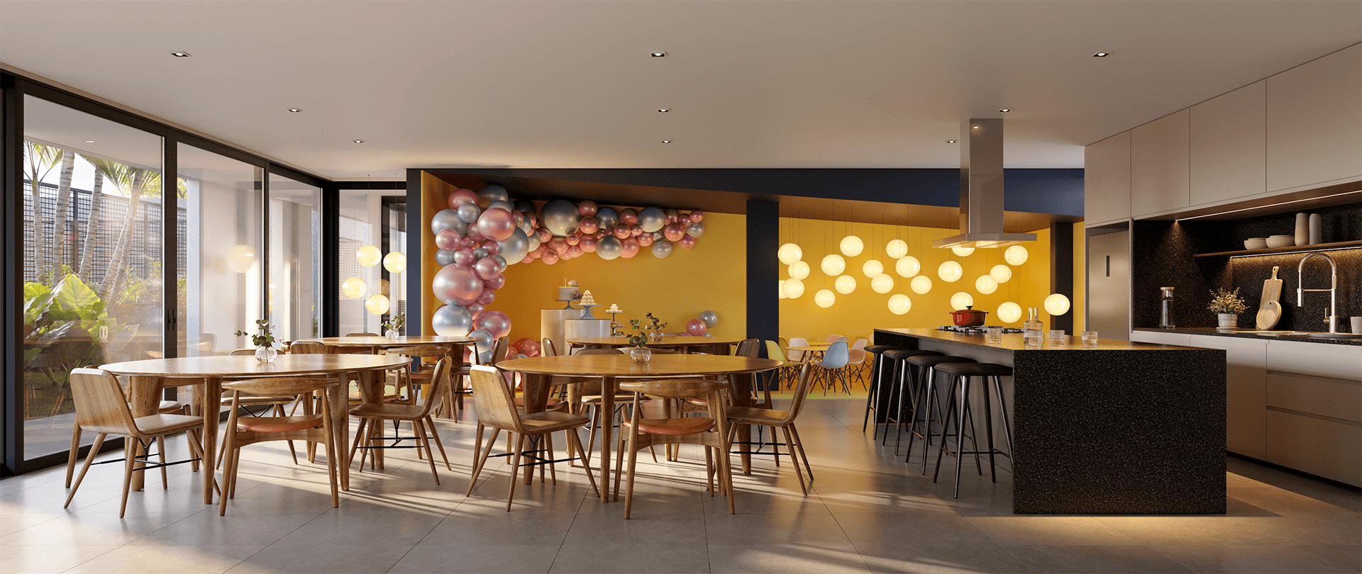 Brinquedoteca com mesas e espaço criativo do Viva Serenità