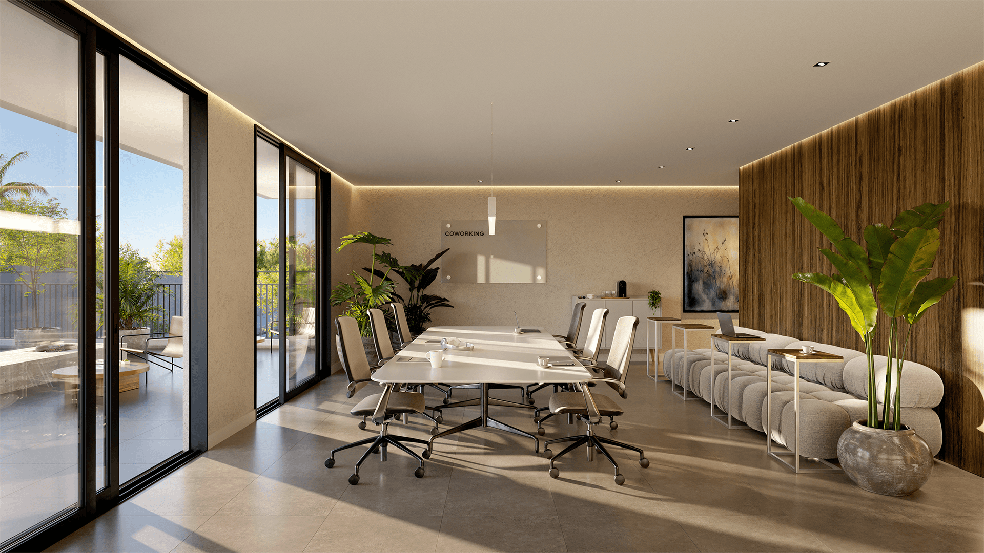 Salão de festas com decoração contemporânea no Viva Serenità